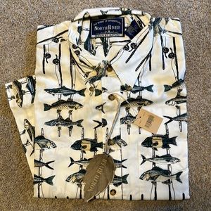 New Men’s North River short sleeve button up dress shirt with fish size large